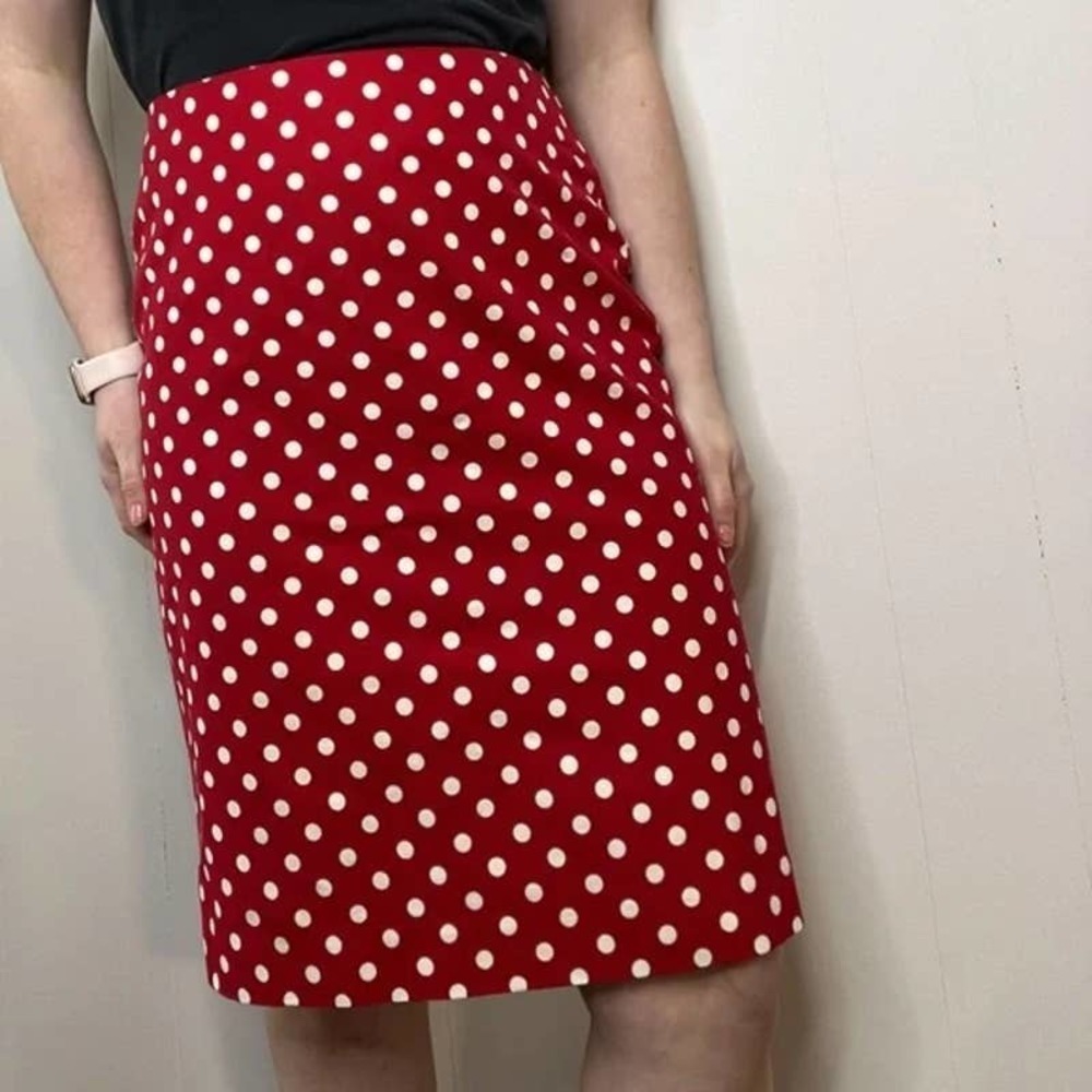 Talbots Polka Dot Pencil Skirt Knee Length Red White